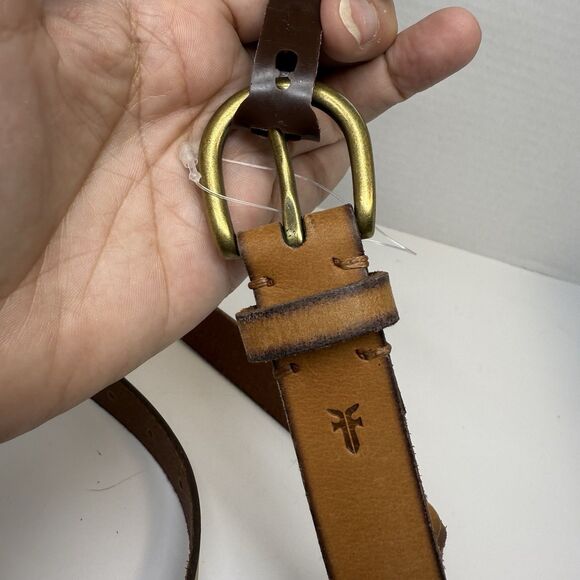 FRYE Studded Twisted Leather Tan Belt Sz Large New - Picture 6 of 8